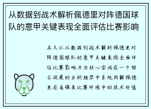 从数据到战术解析佩德里对阵德国球队的意甲关键表现全面评估比赛影响力 从数据到战术解析佩德里对阵德国球队的意甲关键表现全面评估比赛影响力