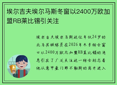 埃尔吉夫埃尔马斯冬窗以2400万欧加盟RB莱比锡引关注